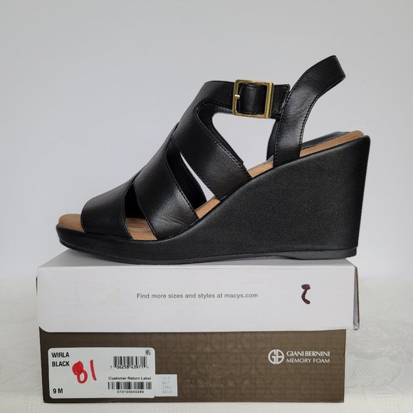 GIANI BERNINI Wirla Platform Wedge Leather Sandals- Black color- Women's Size 9M - Picture 15 of 15